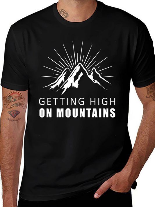 Getting High on Mountains Black Graphic T-Shirt