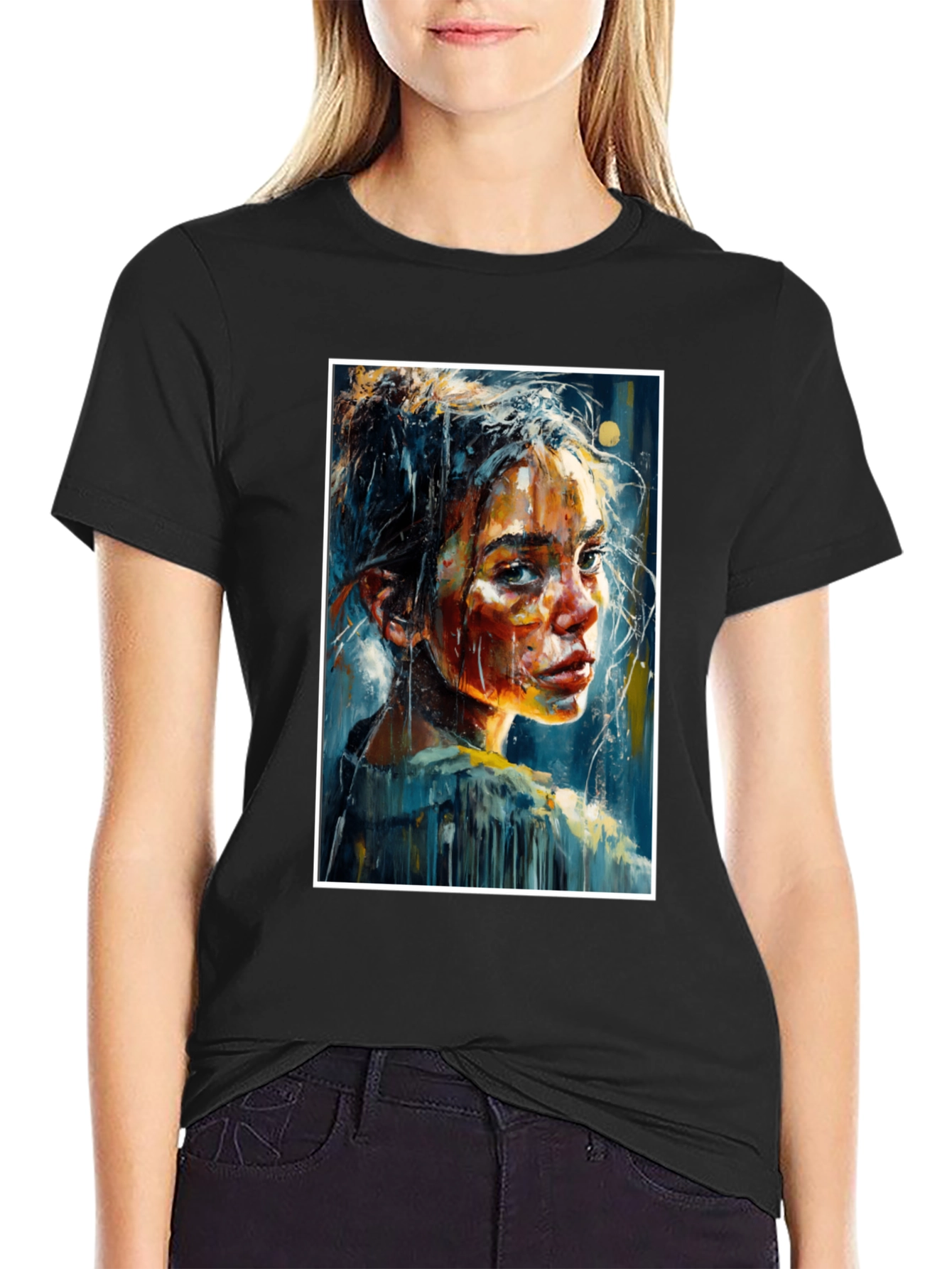 Artistic Portrait Tee - Expressive Brushstroke Design