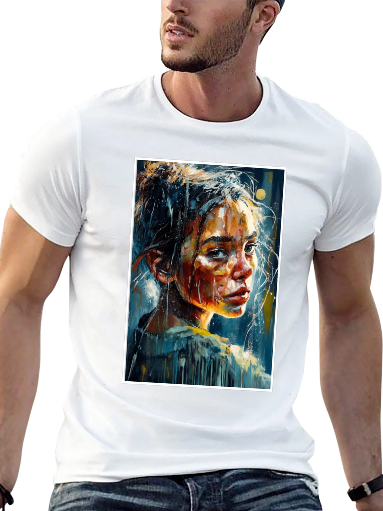 Artistic Portrait Tee - Expressive Brushstroke Design