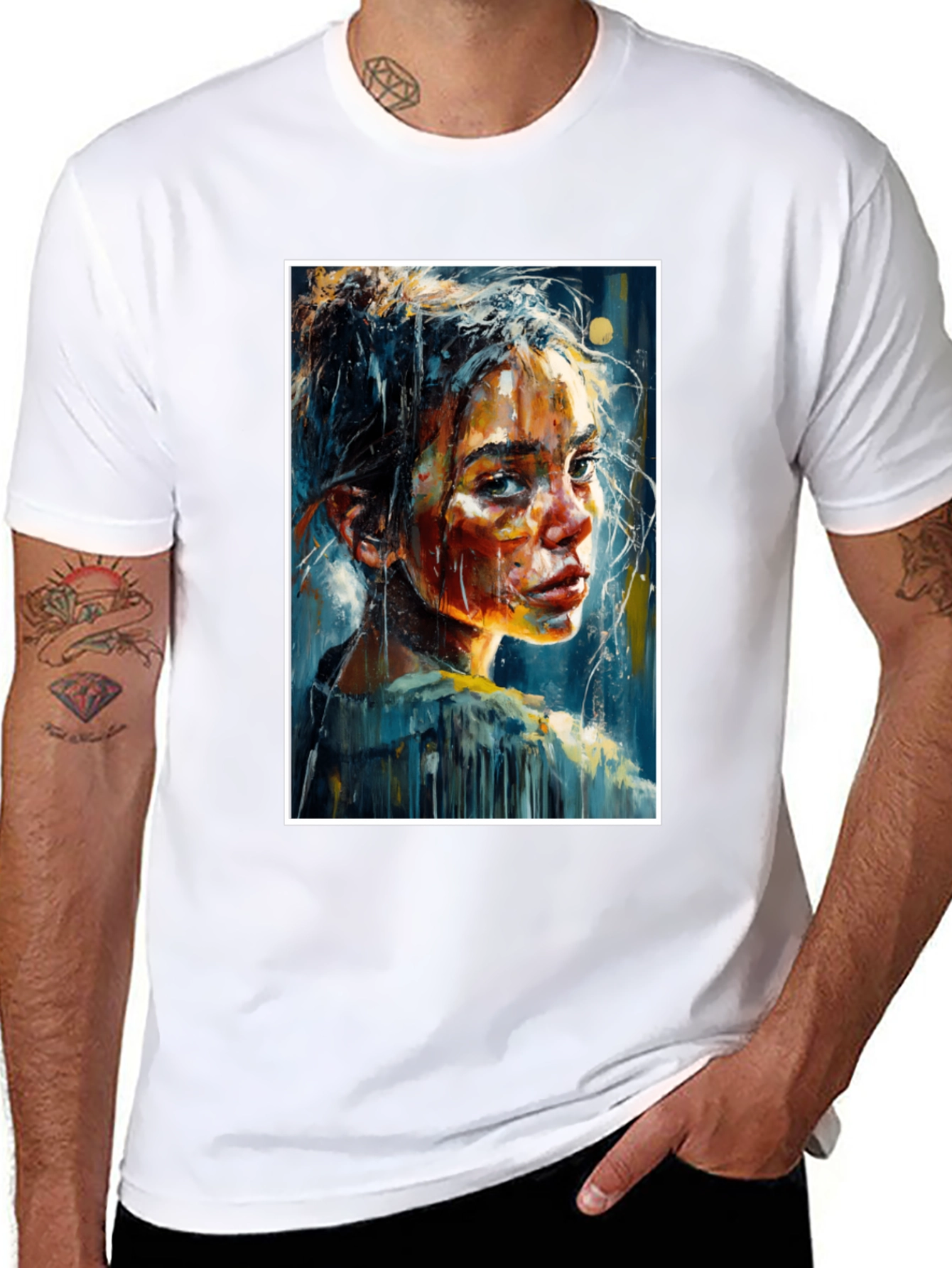 Artistic Portrait Tee - Expressive Brushstroke Design