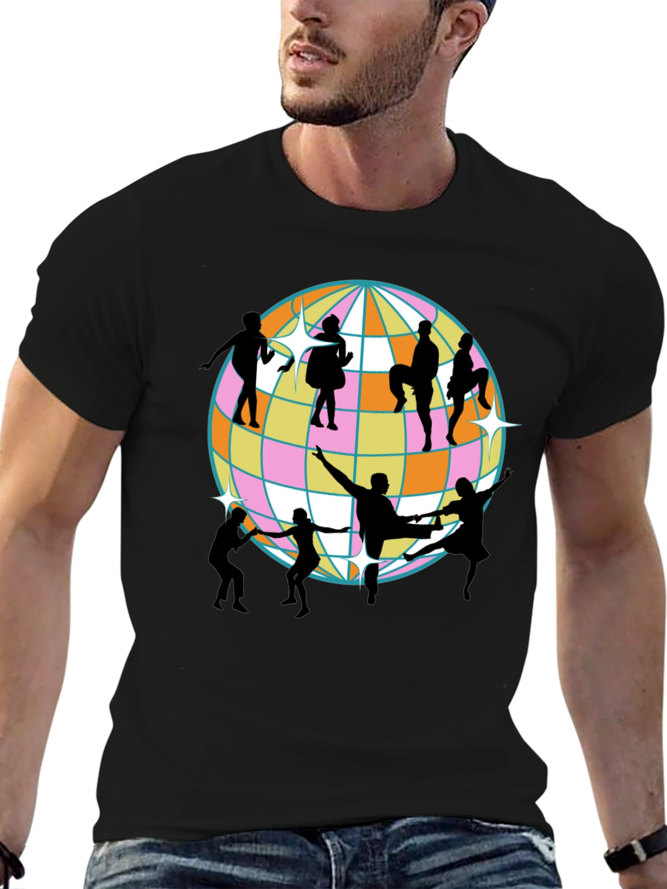 Retro Disco Dancer Graphic Tee - Black