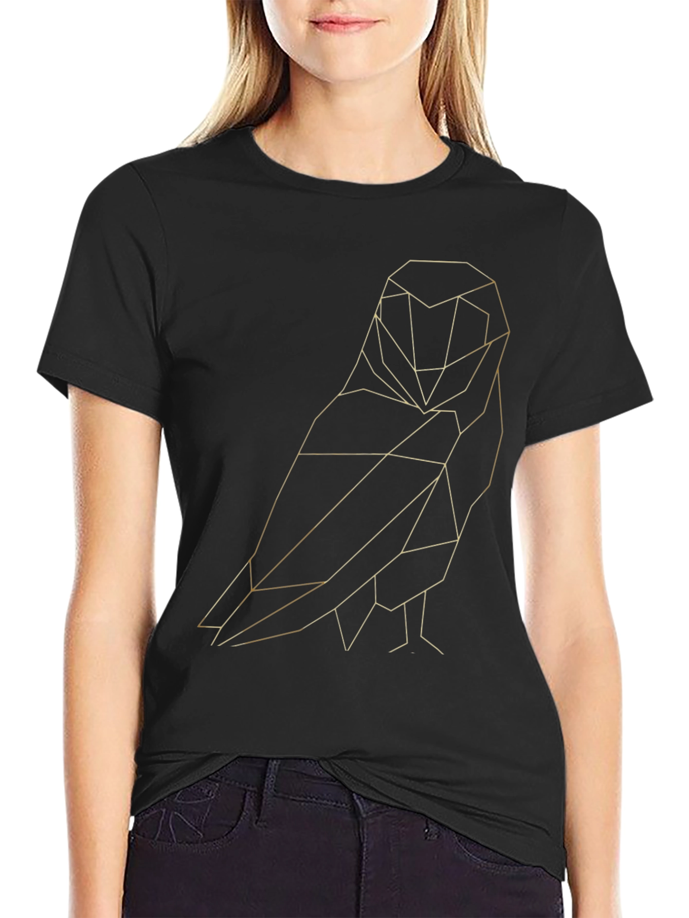 Geometric Owl Graphic Tee - Stylish Mens Black T-Shirt