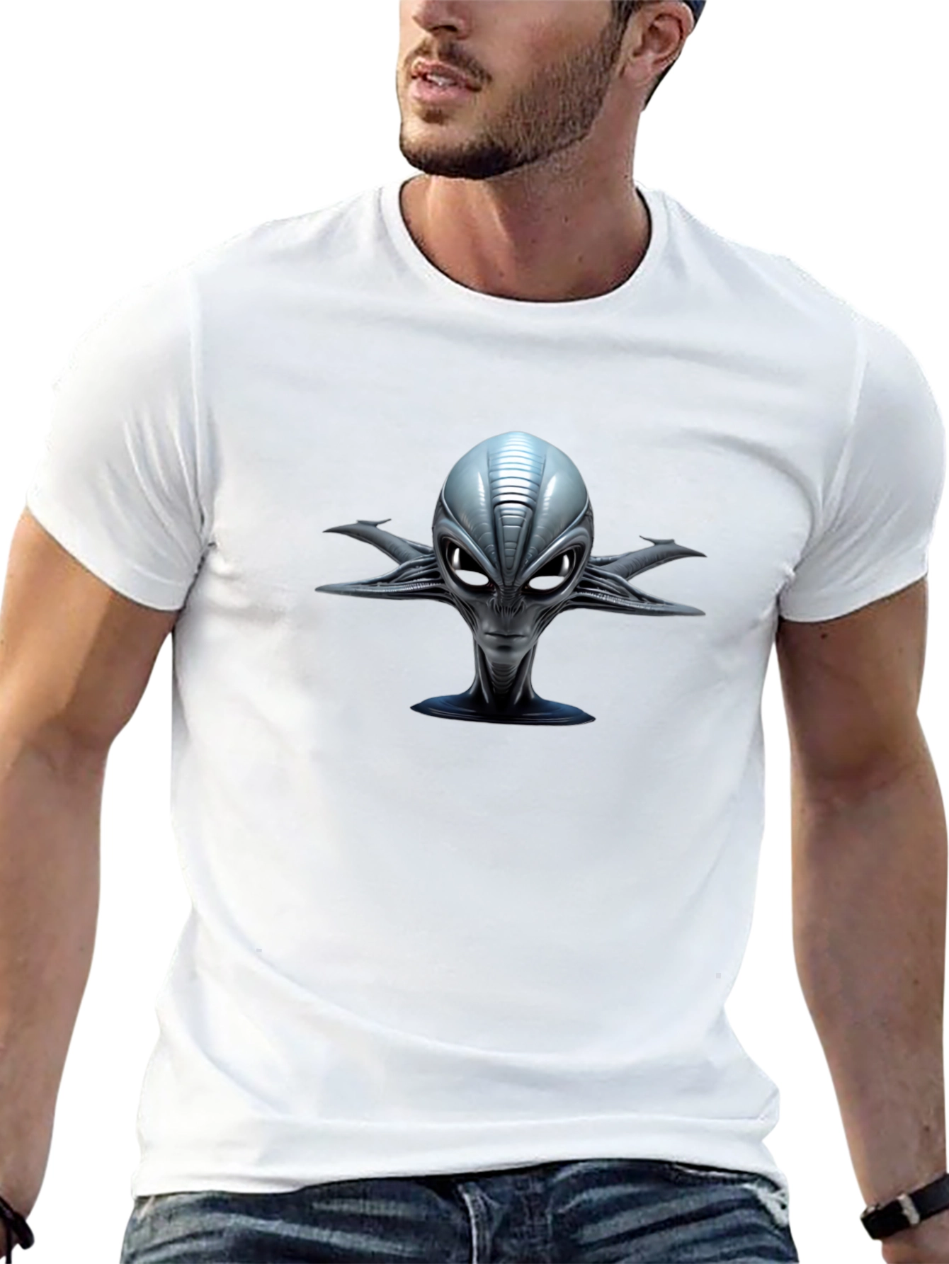 Alien Head Graphic Print Black T-Shirt