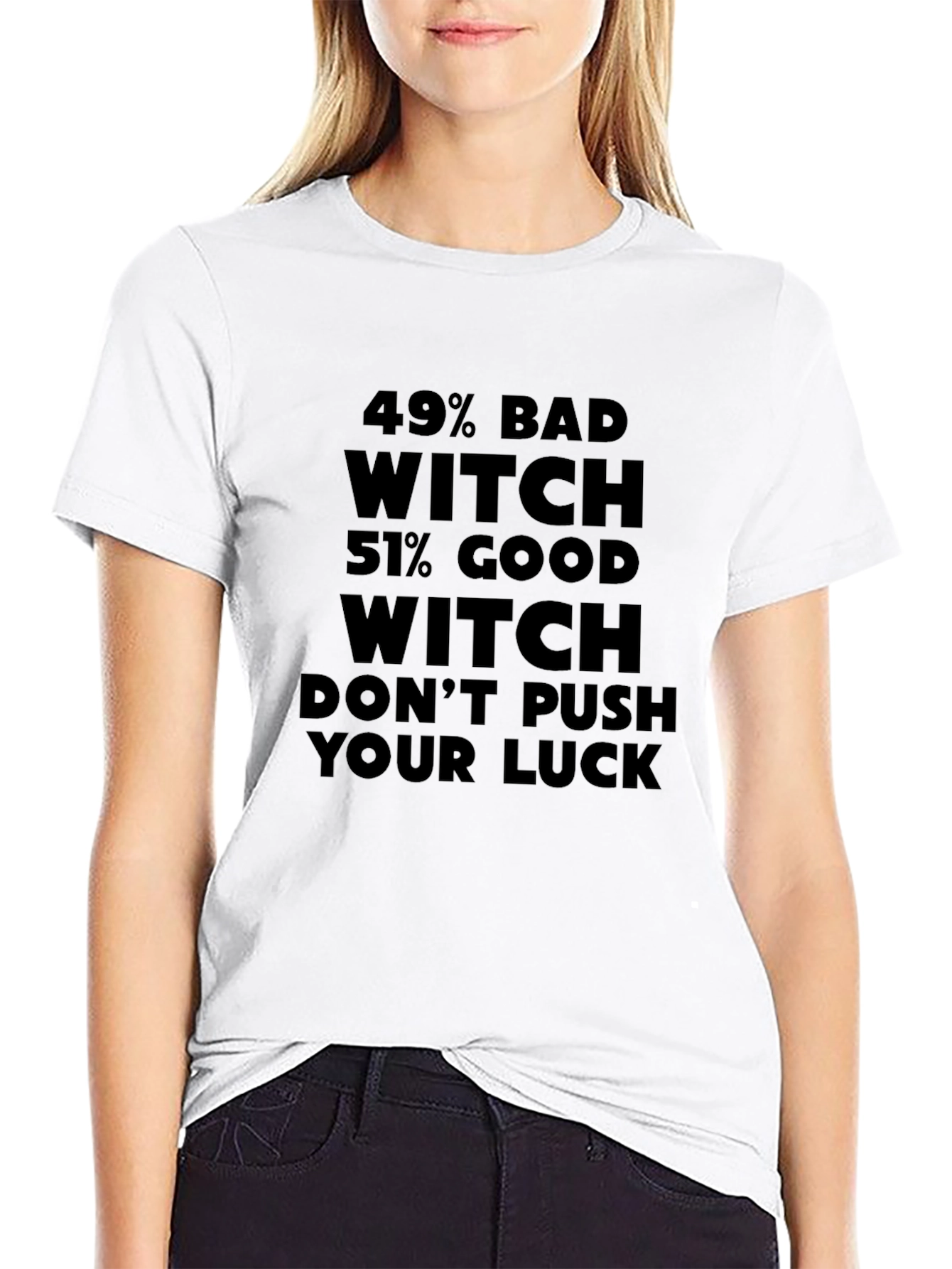 49% Bad Witch 51% Good Witch Black T-Shirt