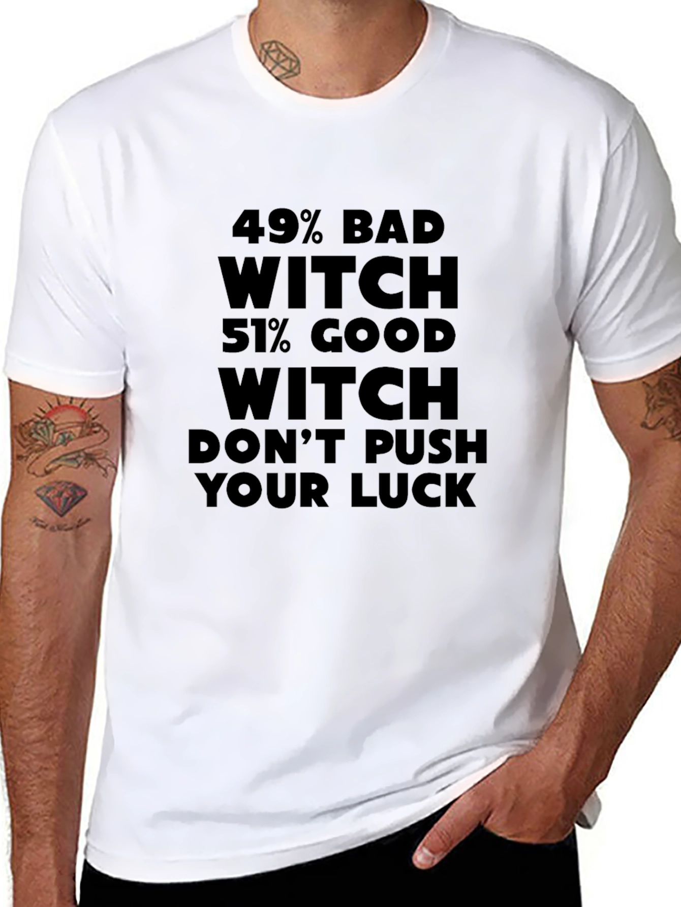49% Bad Witch 51% Good Witch Black T-Shirt
