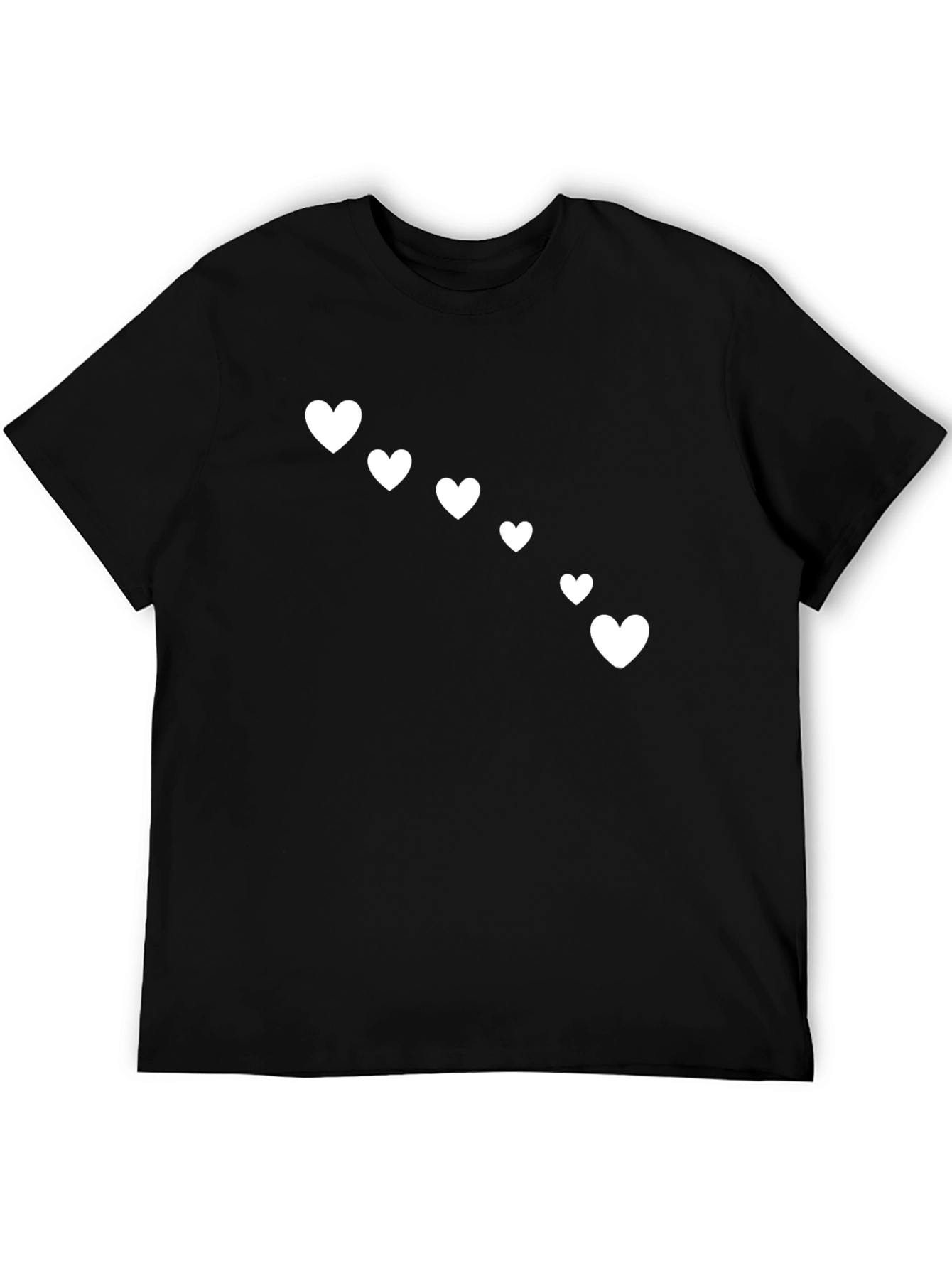 Heart Print Black Casual T-Shirt