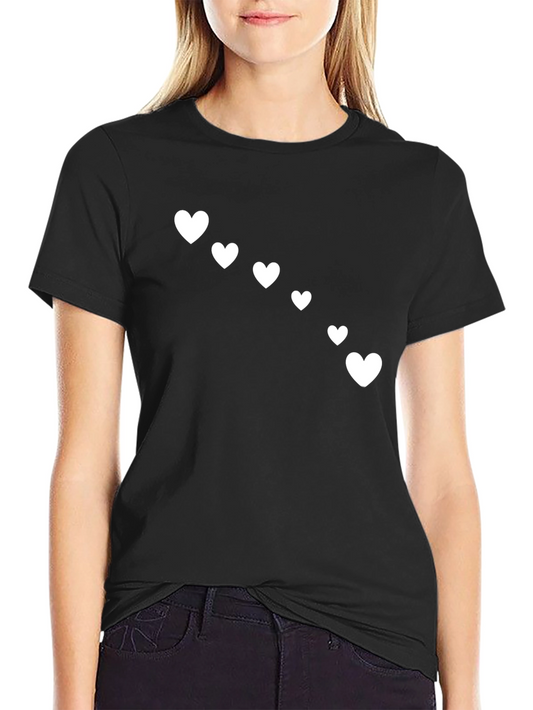 Heart Print Black Casual T-Shirt