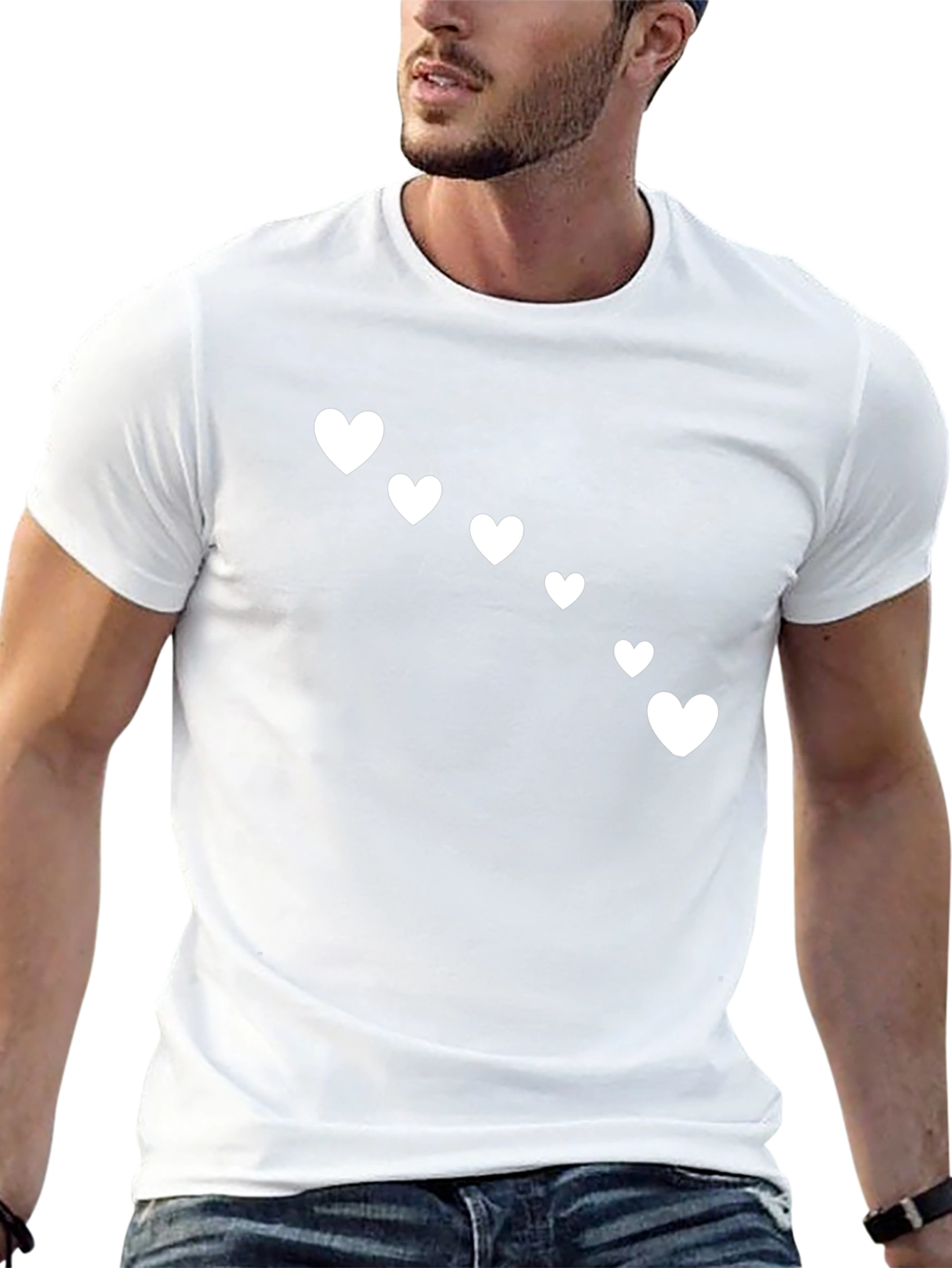 Heart Print Black Casual T-Shirt