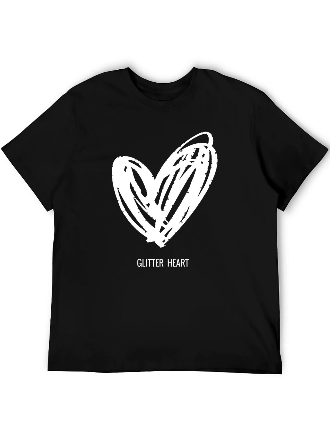 Glitter Heart Graphic Tee - Black Casual T-Shirt