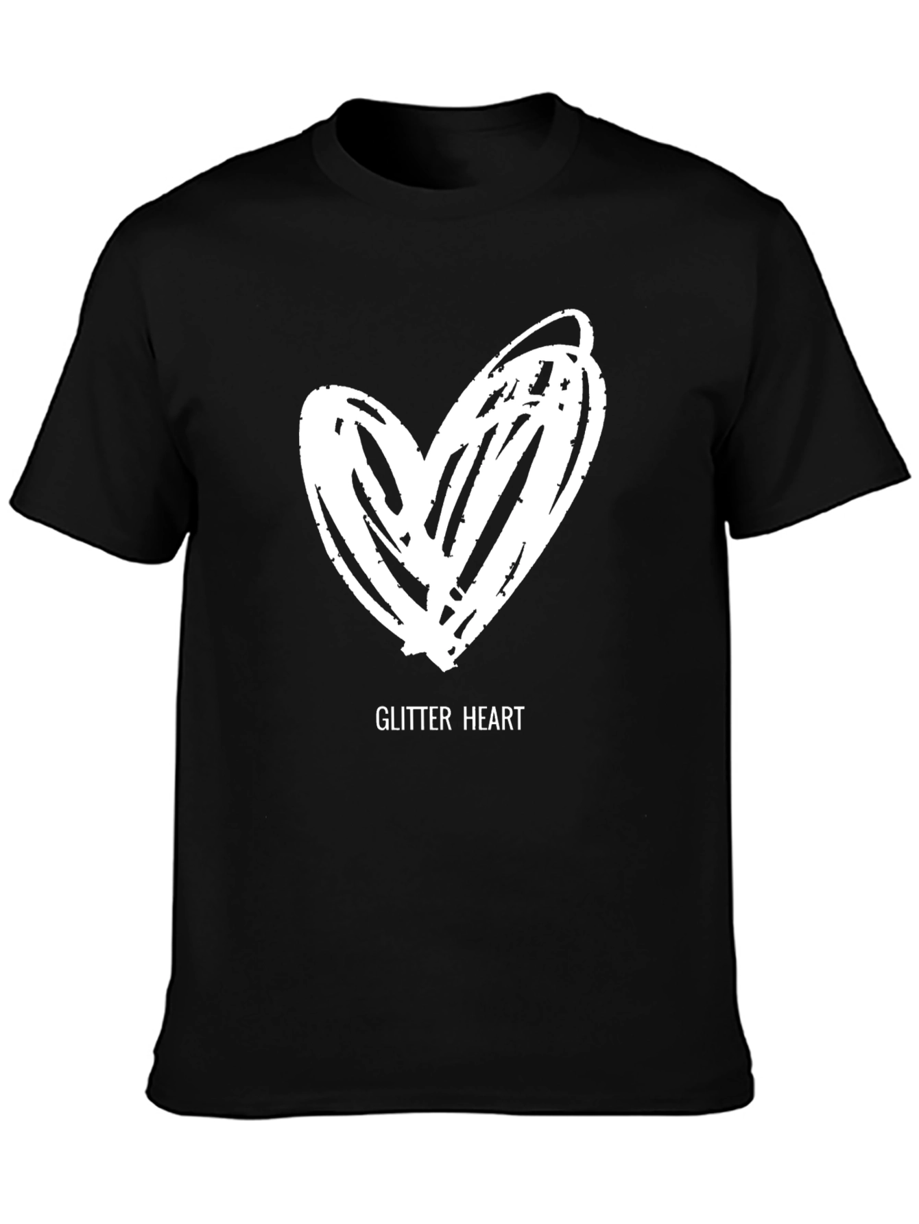 Glitter Heart Graphic Tee - Black Casual T-Shirt