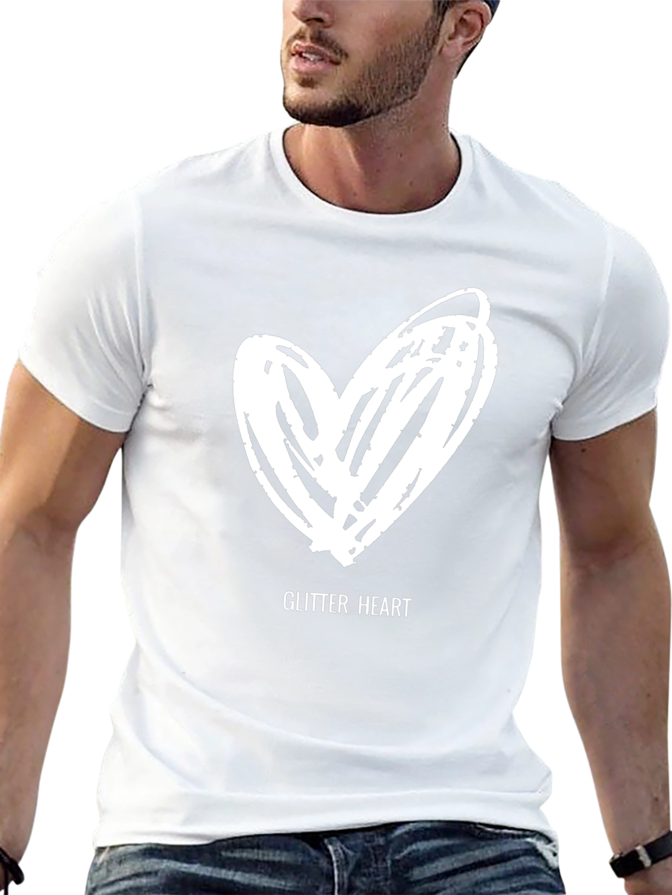 Glitter Heart Graphic Tee - Black Casual T-Shirt