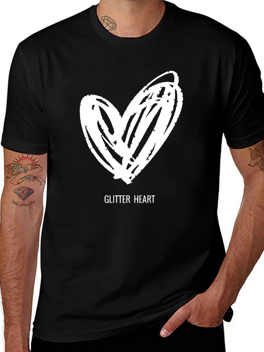 Glitter Heart Graphic Tee - Black Casual T-Shirt
