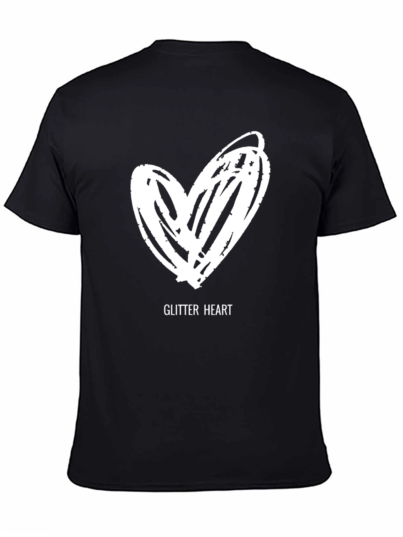 Glitter Heart Graphic Tee - Black Casual T-Shirt