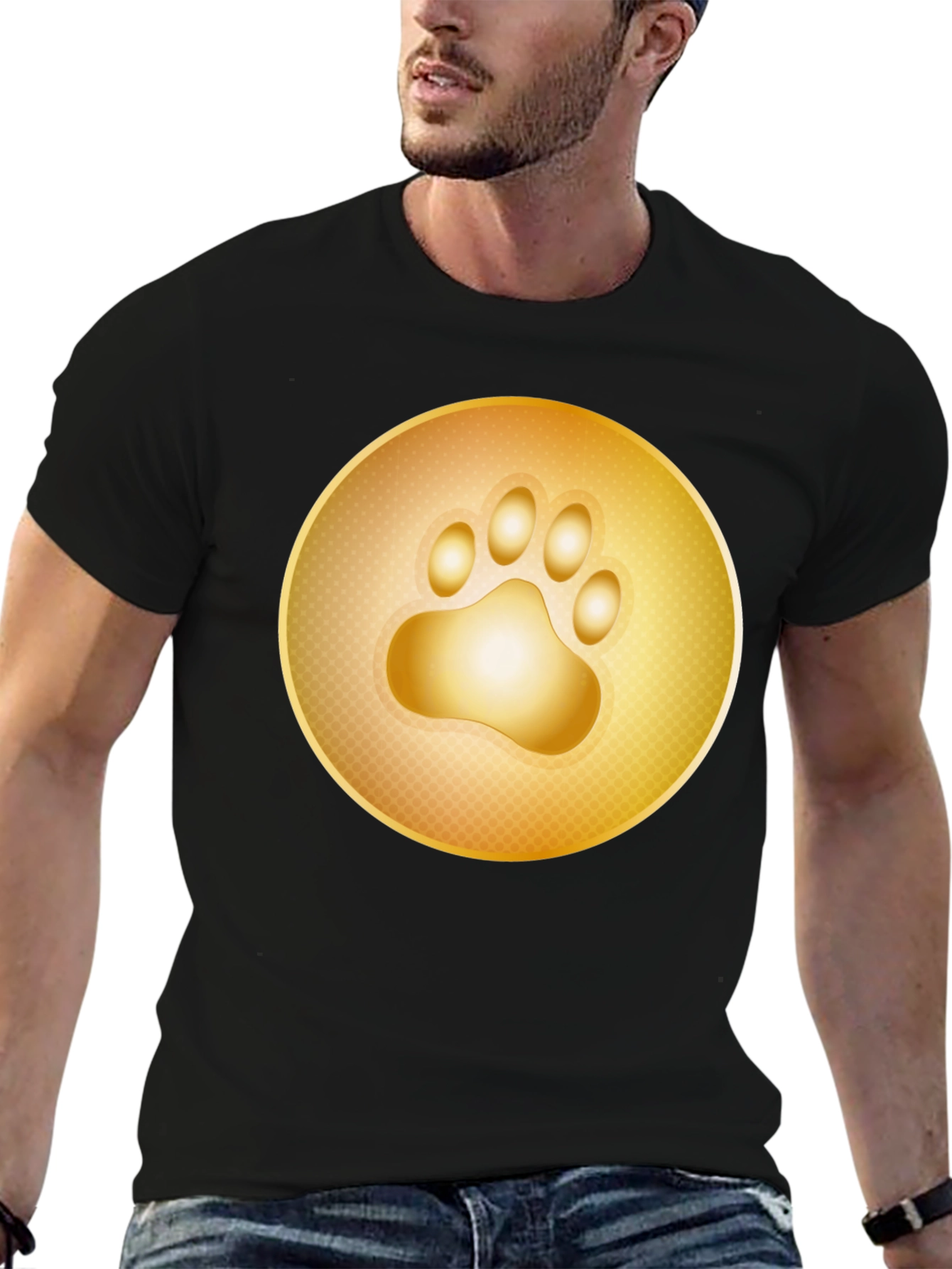 Golden Paw Print T-Shirt - Stylish Animal Lover Tee