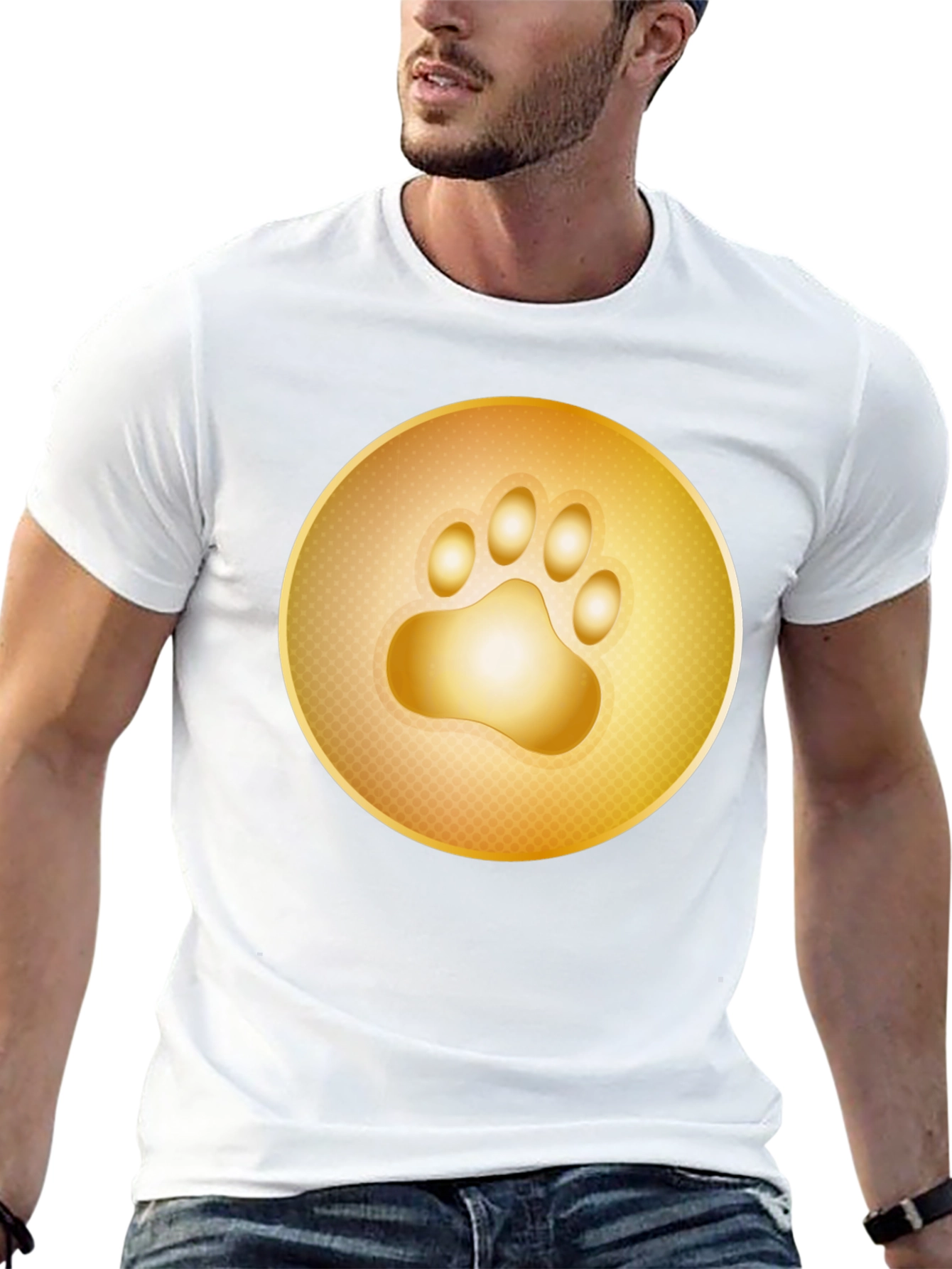 Golden Paw Print T-Shirt - Stylish Animal Lover Tee