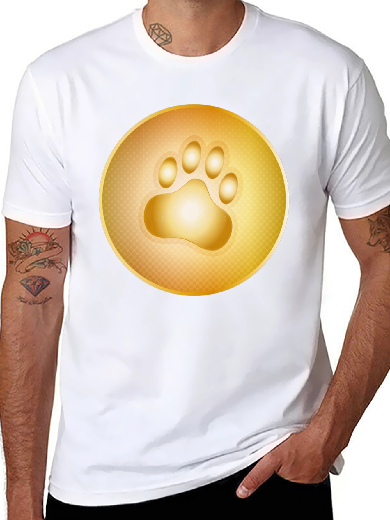 Golden Paw Print T-Shirt - Stylish Animal Lover Tee