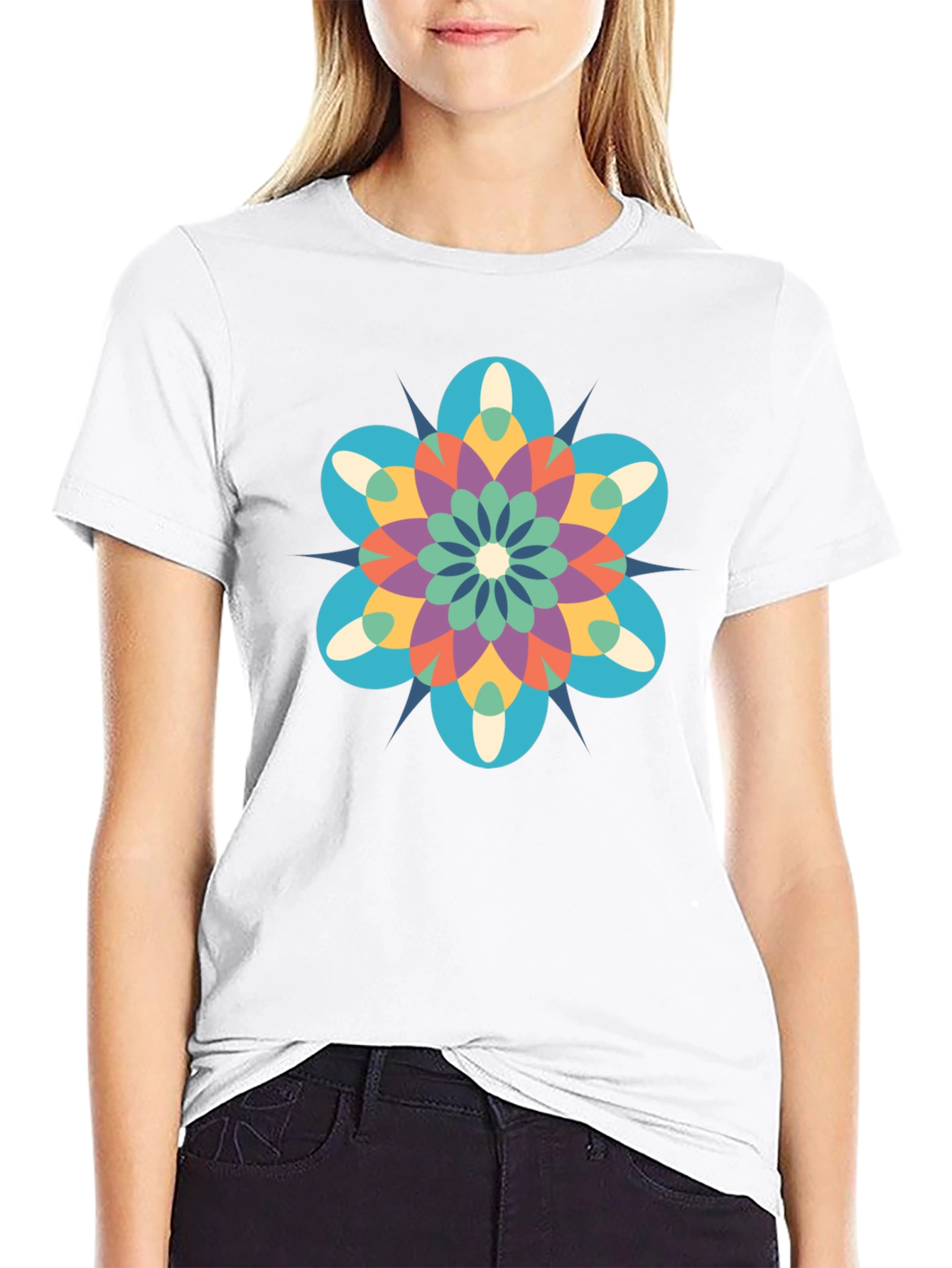 Geometric Mandala Graphic Black T-Shirt