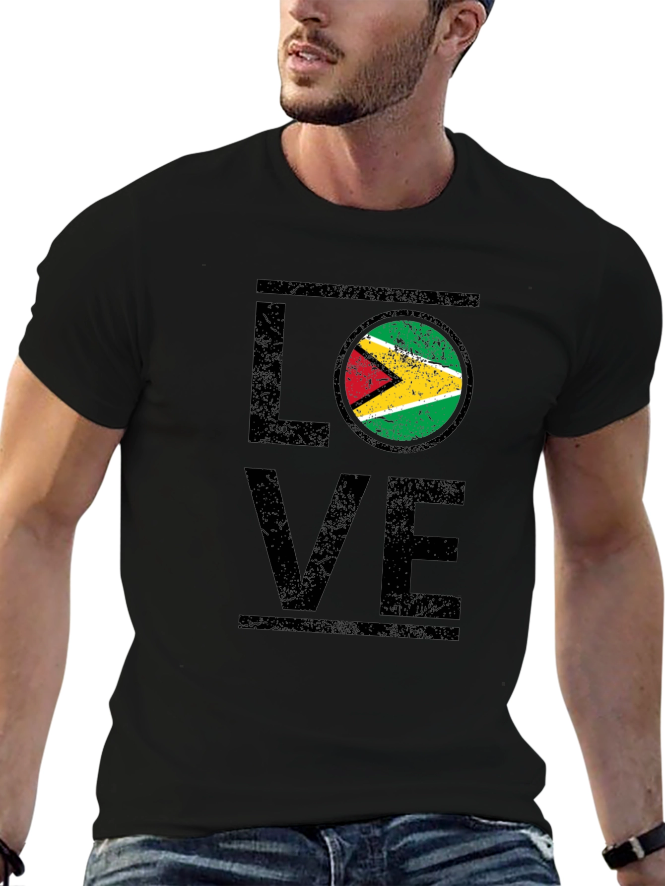Guyana Flag Love T-Shirt - Black Graphic Tee