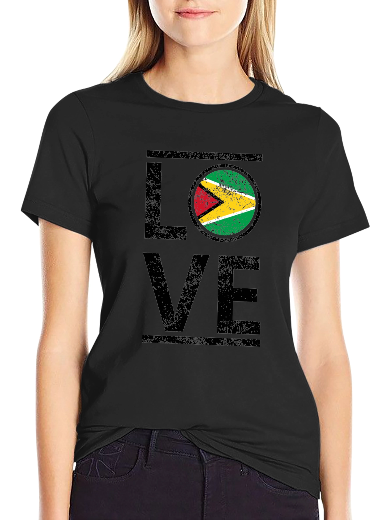 Guyana Flag Love T-Shirt - Black Graphic Tee