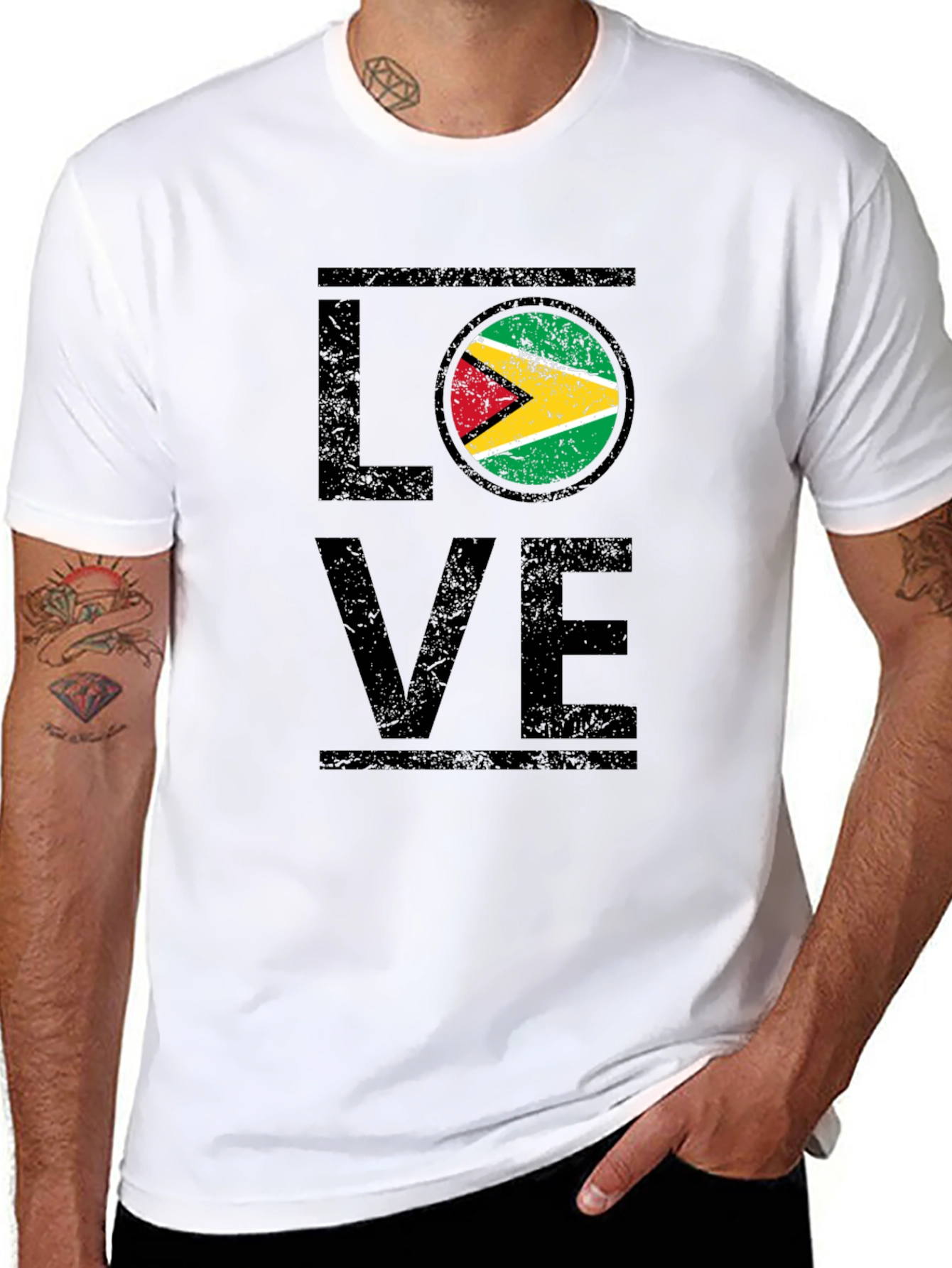 Guyana Flag Love T-Shirt - Black Graphic Tee
