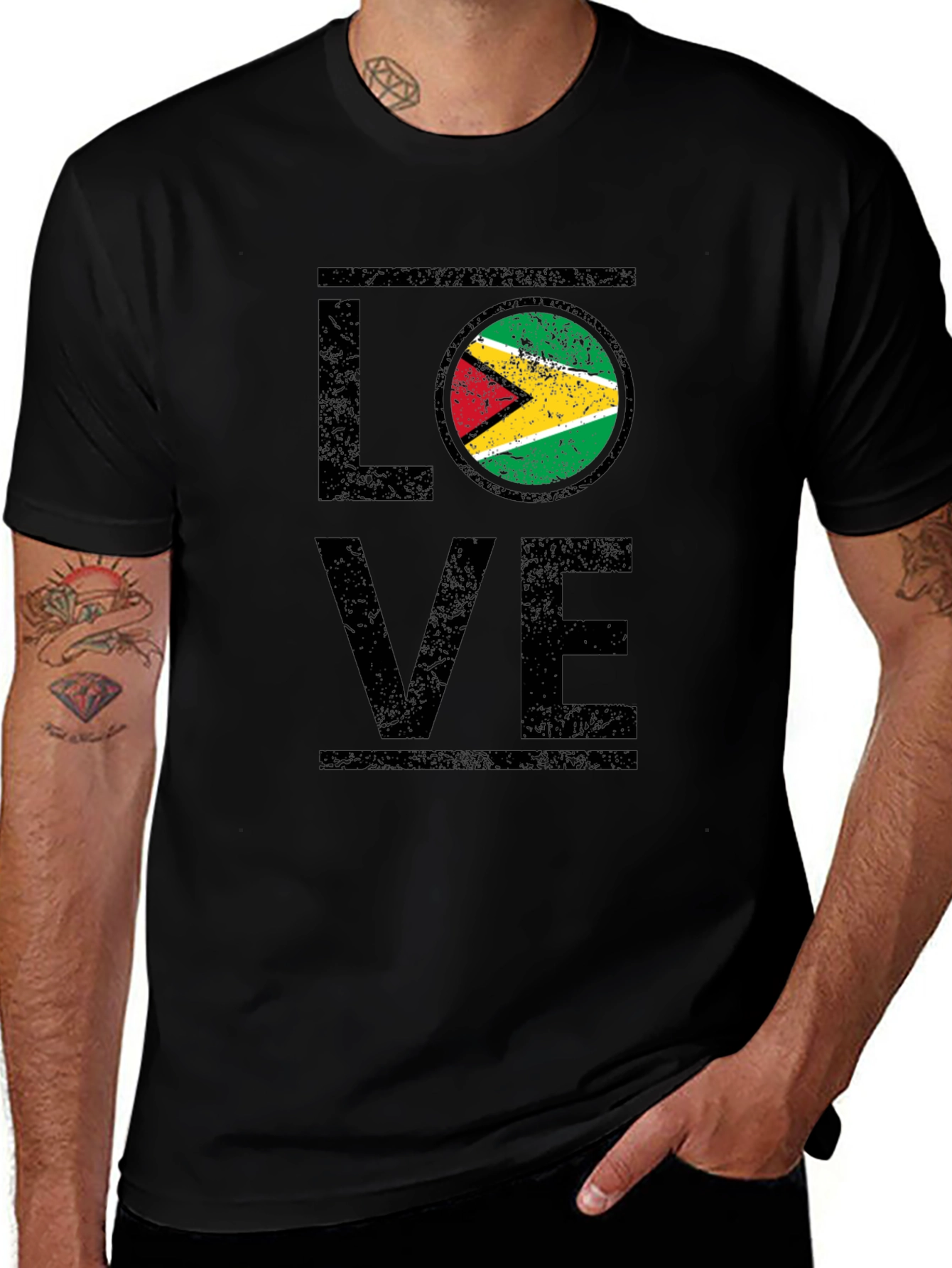 Guyana Flag Love T-Shirt - Black Graphic Tee