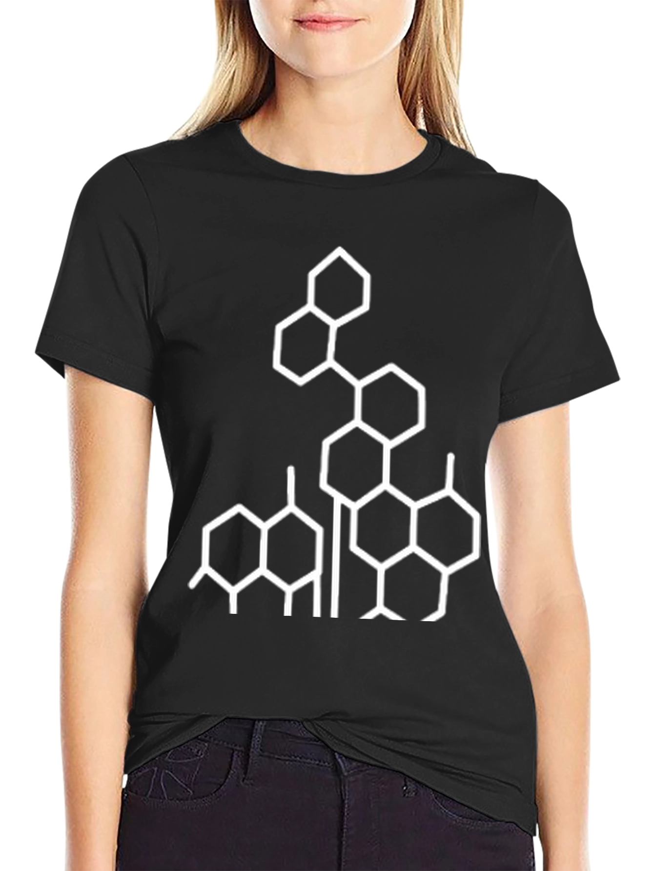 Geometric Hexagon Design Black T-Shirt