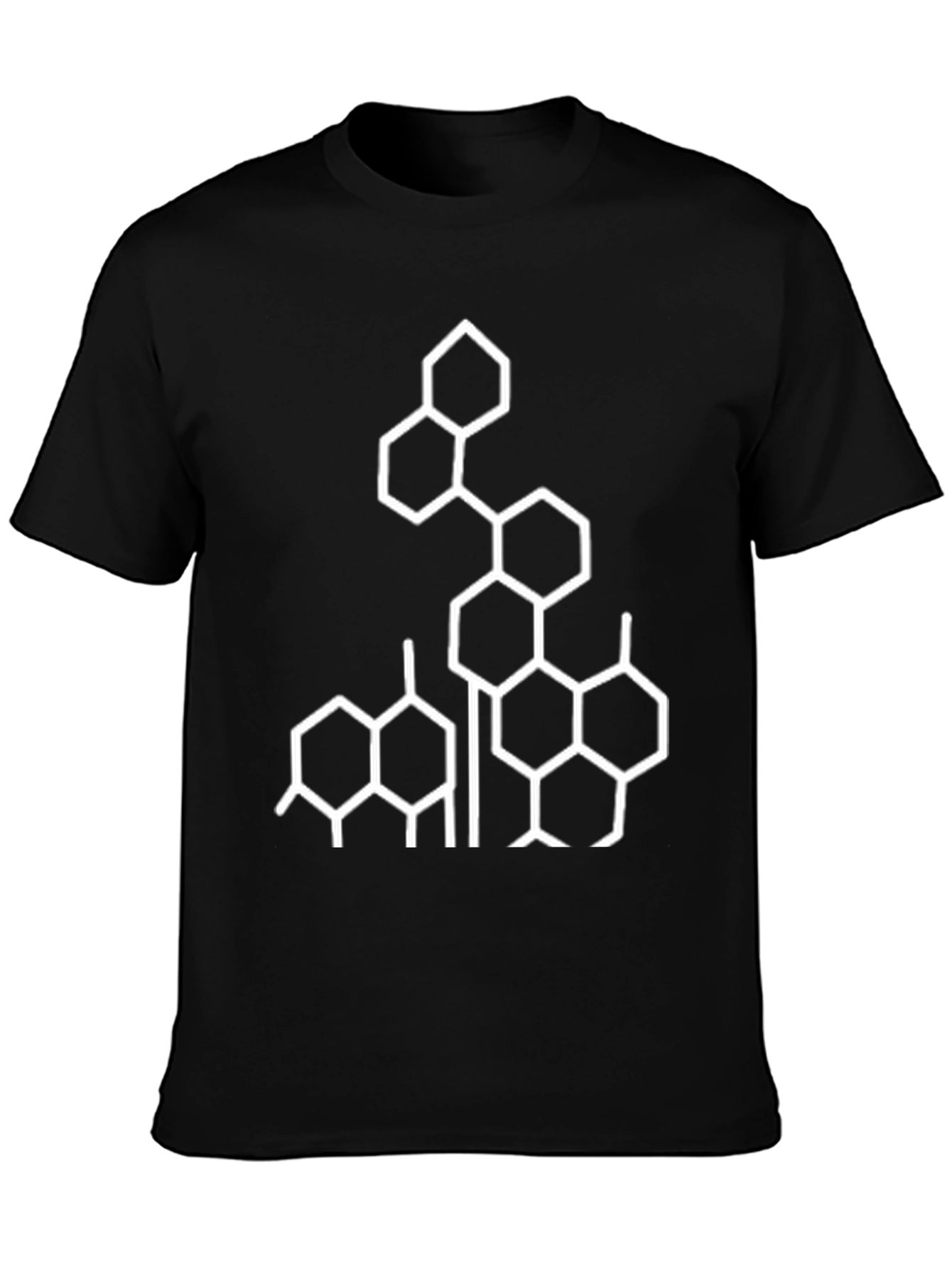 Geometric Hexagon Design Black T-Shirt