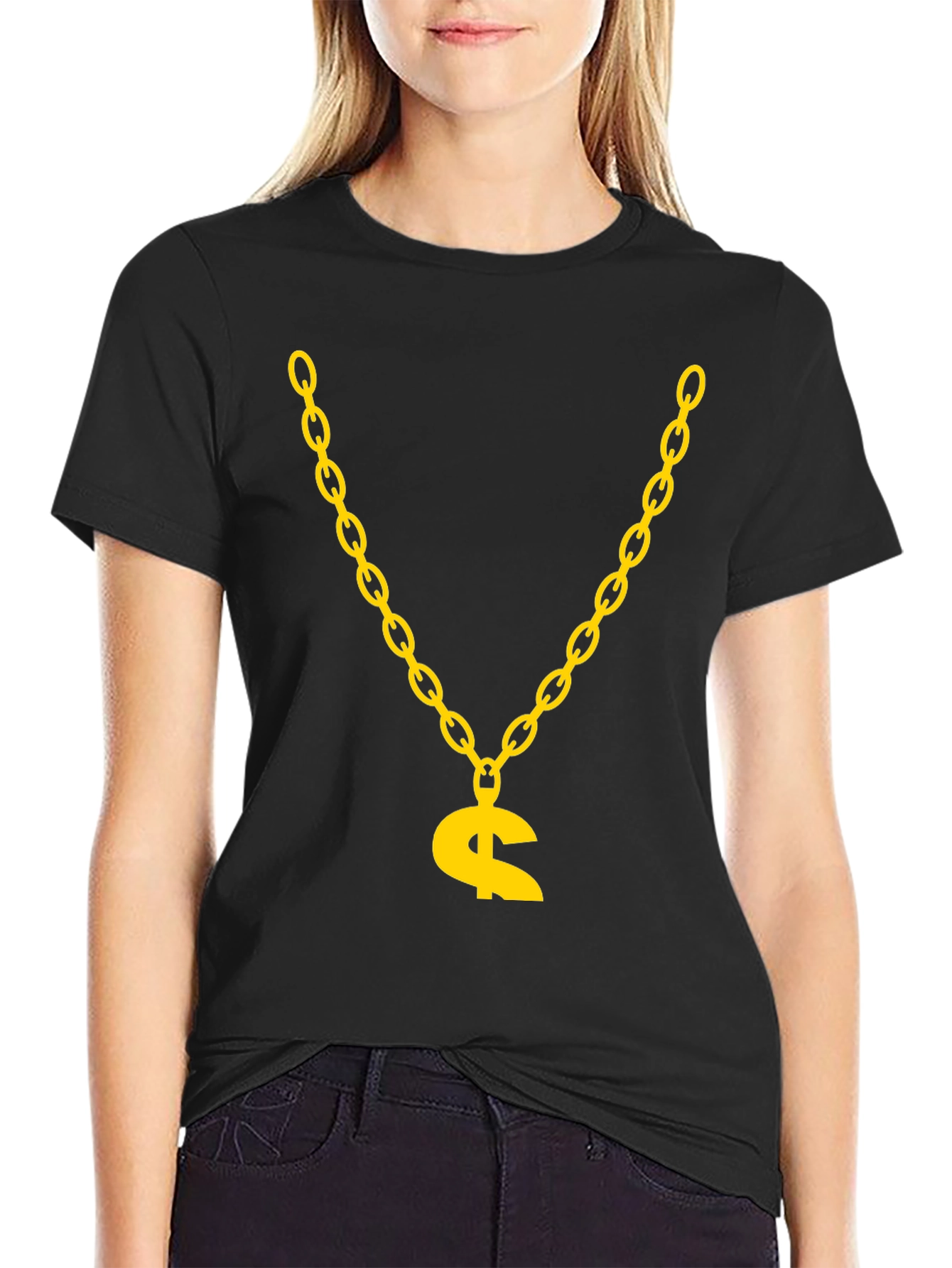 Gold Chain Dollar Sign Graphic Tee
