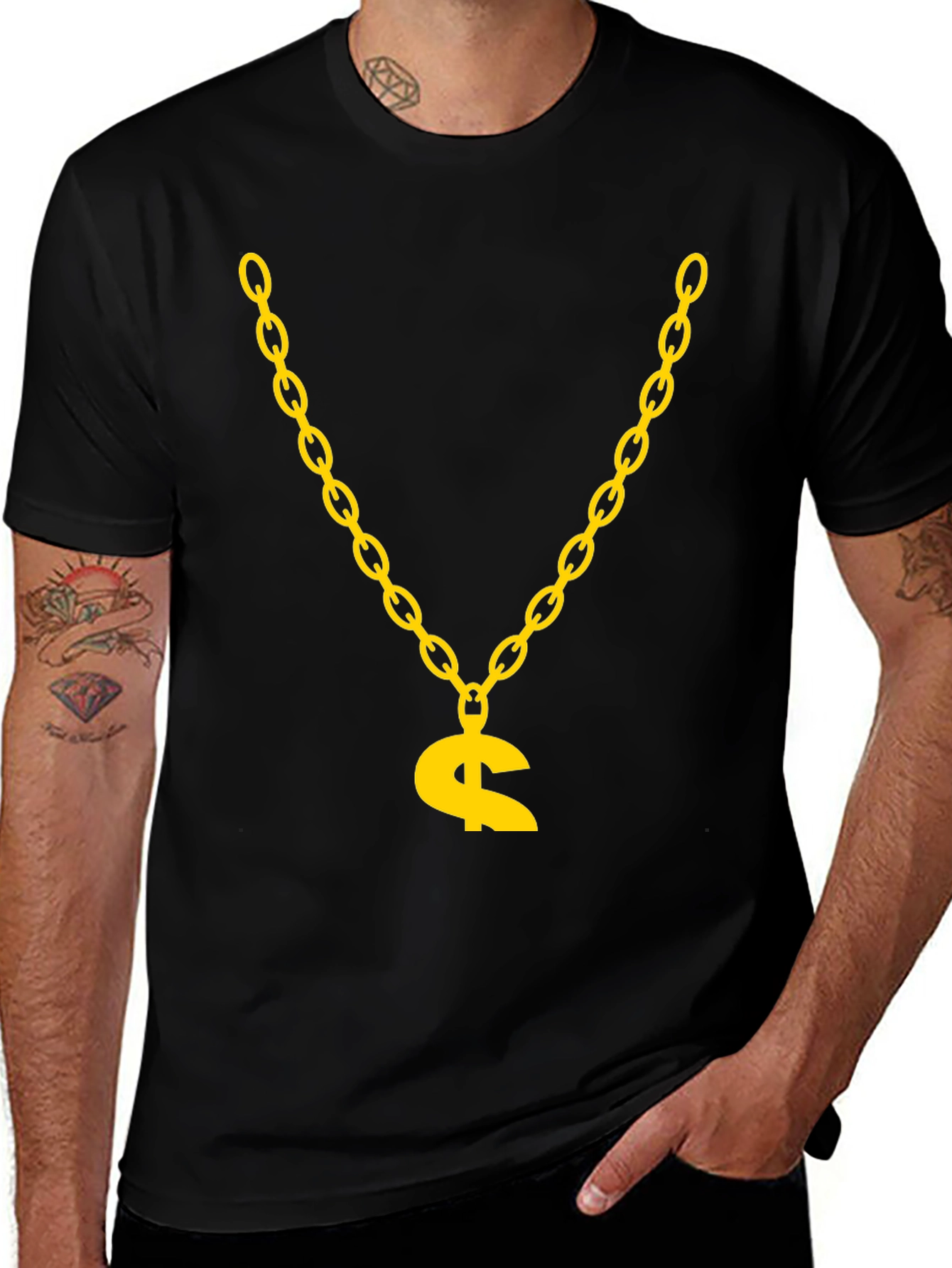 Gold Chain Dollar Sign Graphic Tee
