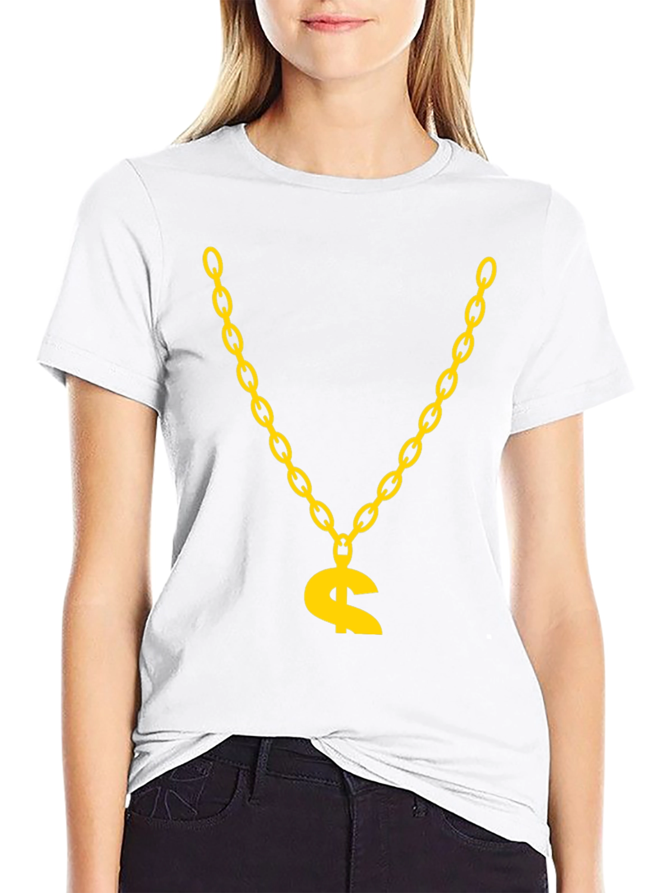 Gold Chain Dollar Sign Graphic Tee