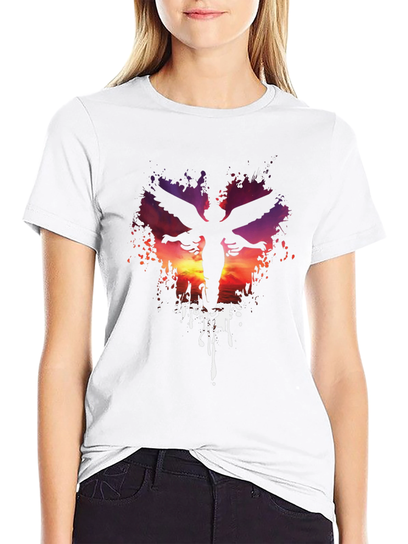 Angel Silhouette Graphic Print Black T-Shirt