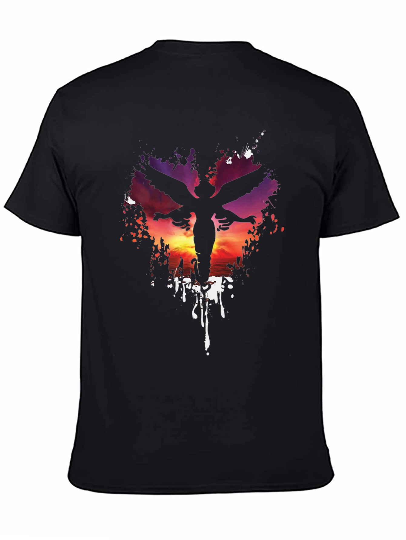 Angel Silhouette Graphic Print Black T-Shirt