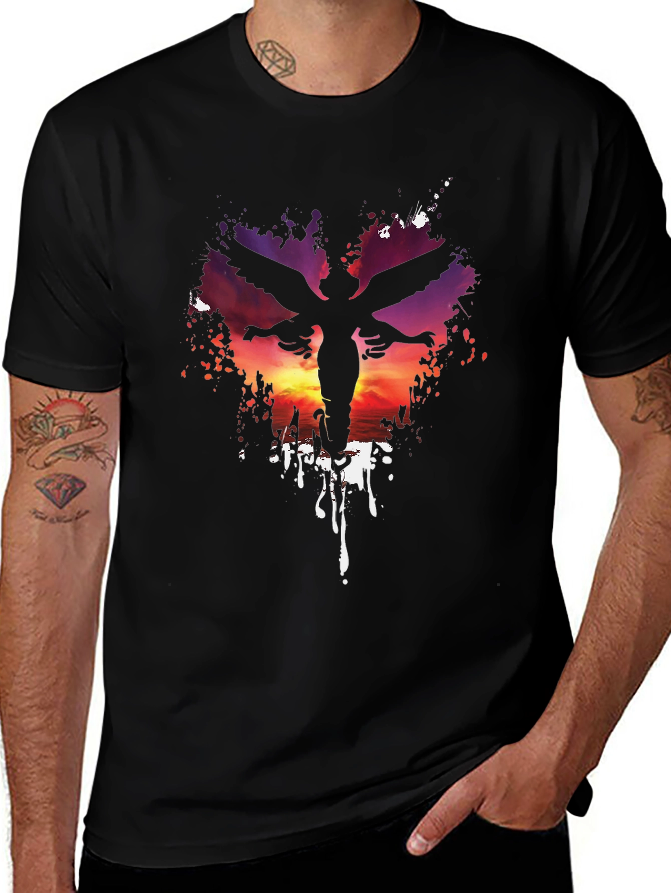 Angel Silhouette Graphic Print Black T-Shirt
