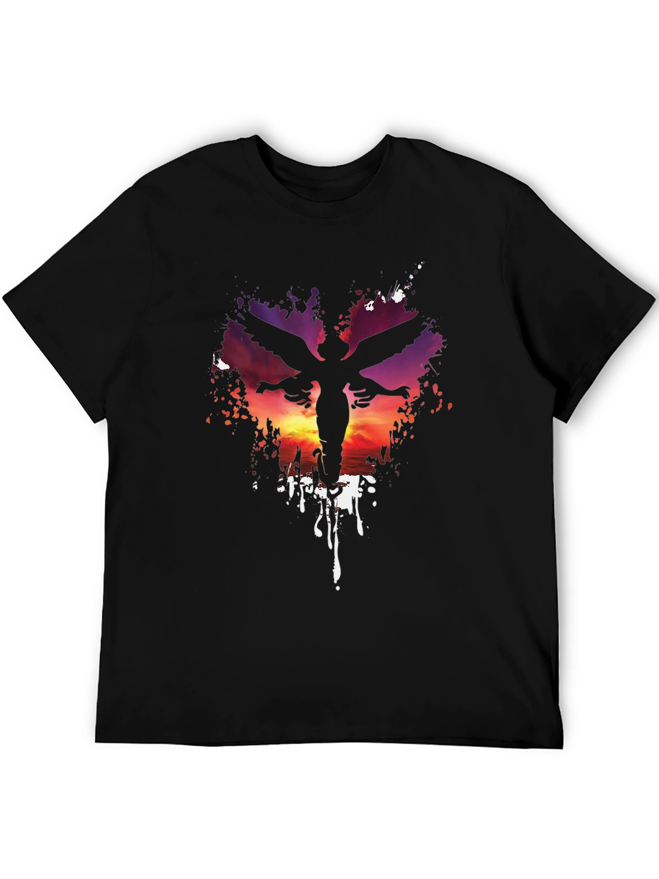 Angel Silhouette Graphic Print Black T-Shirt