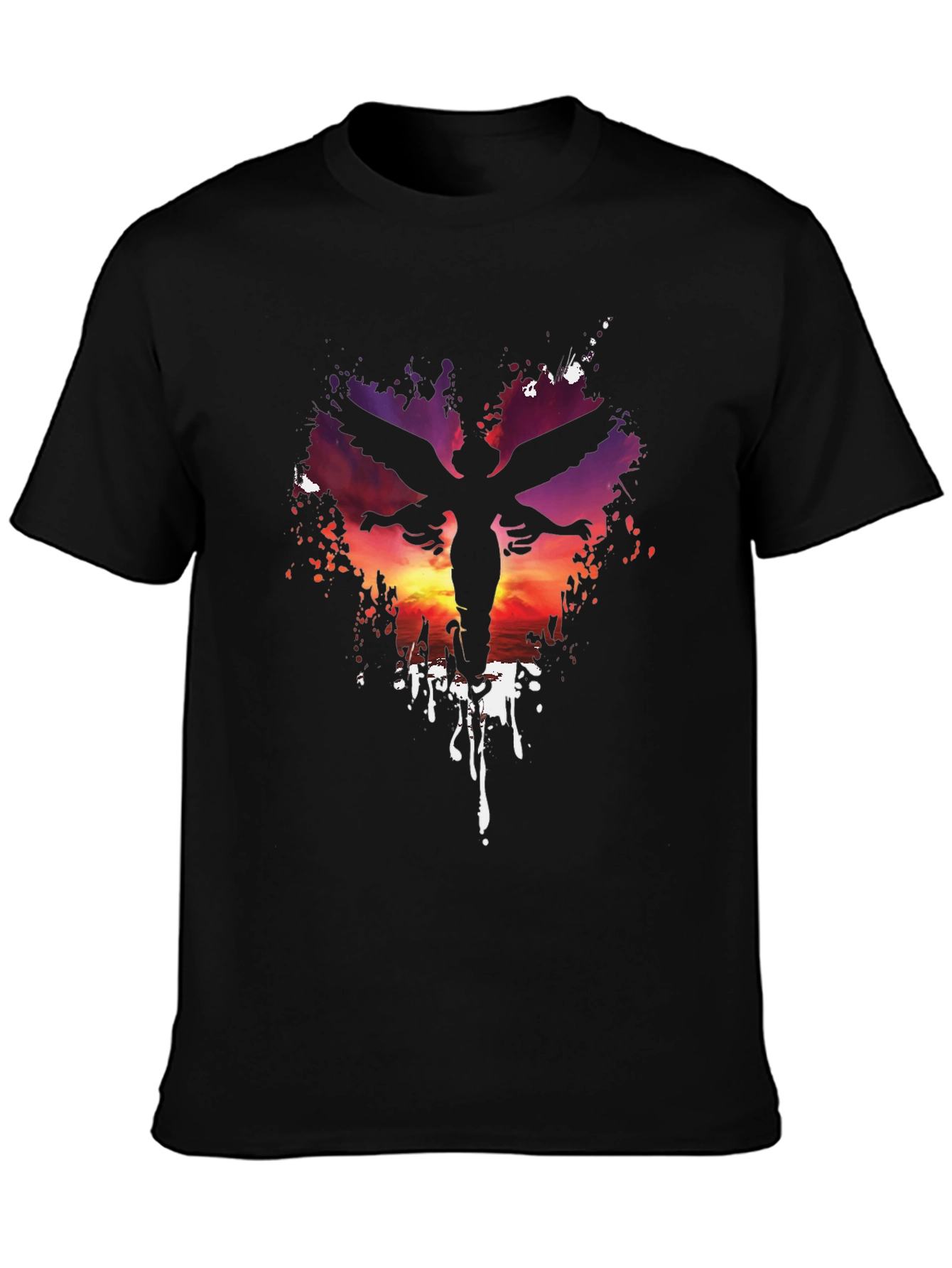 Angel Silhouette Graphic Print Black T-Shirt