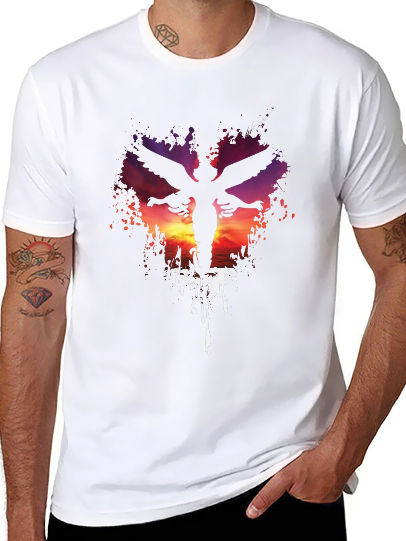 Angel Silhouette Graphic Print Black T-Shirt