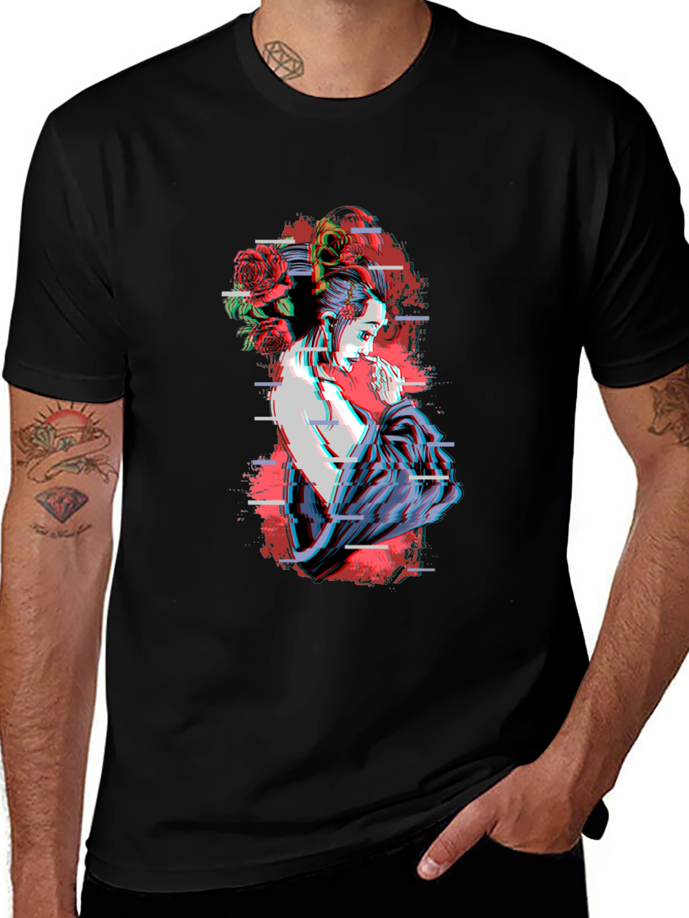 Geisha Glitch T-Shirt - Unique Graphic Tee