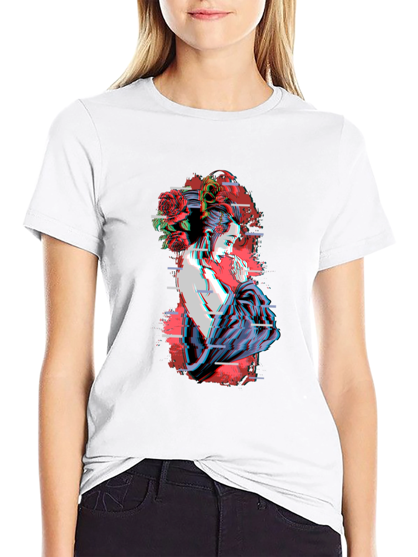 Geisha Glitch T-Shirt - Unique Graphic Tee