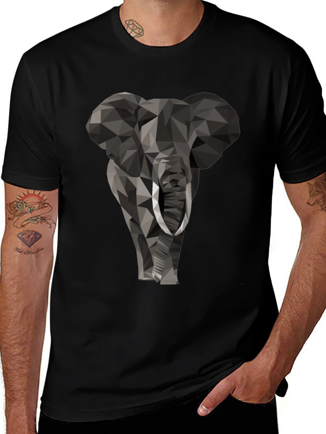 Geometric Elephant Graphic Tee - Black