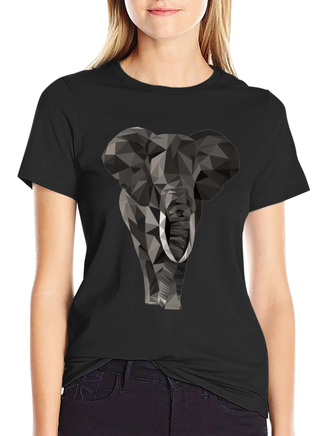 Geometric Elephant Graphic Tee - Black