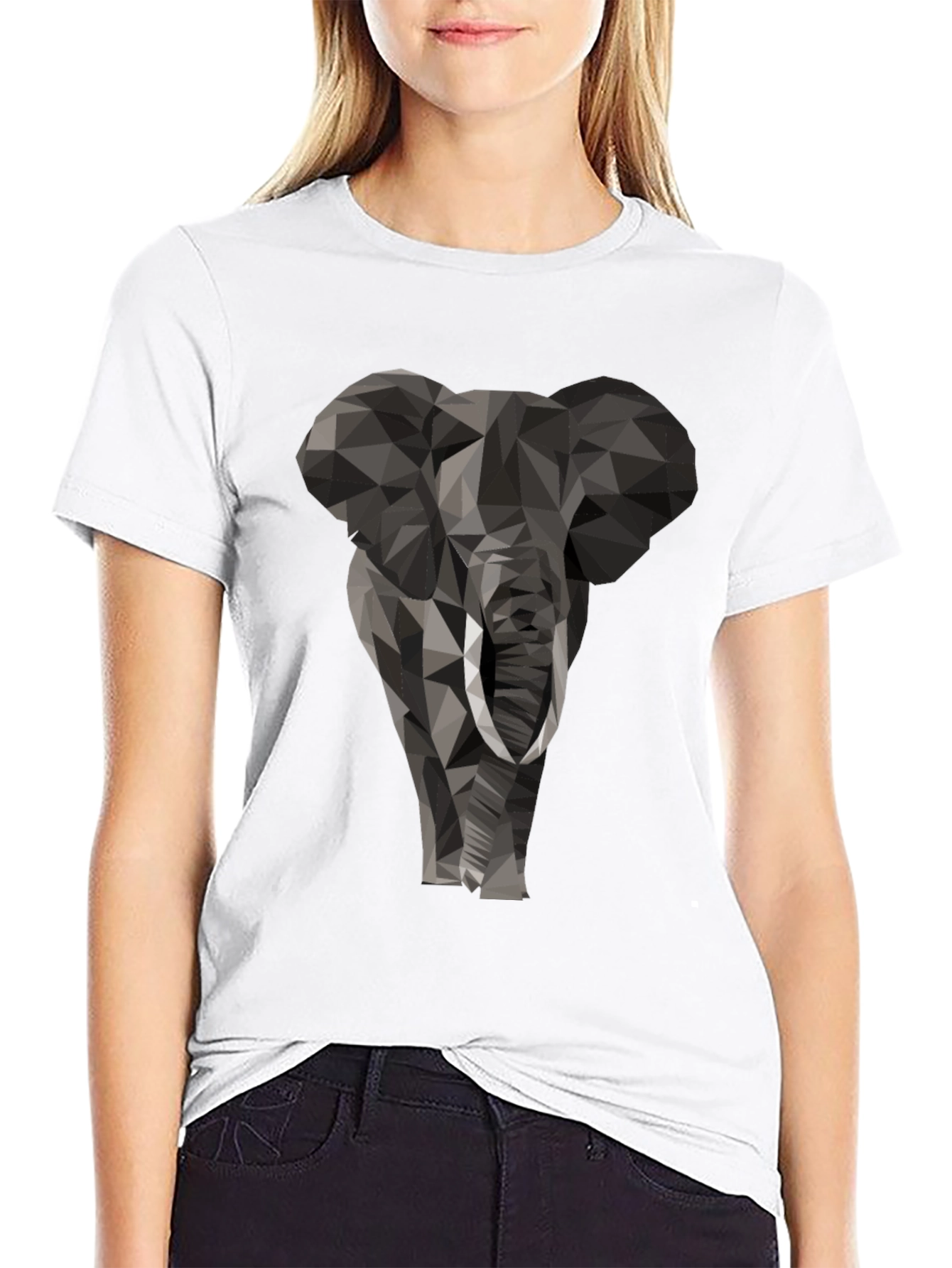 Geometric Elephant Graphic Tee - Black