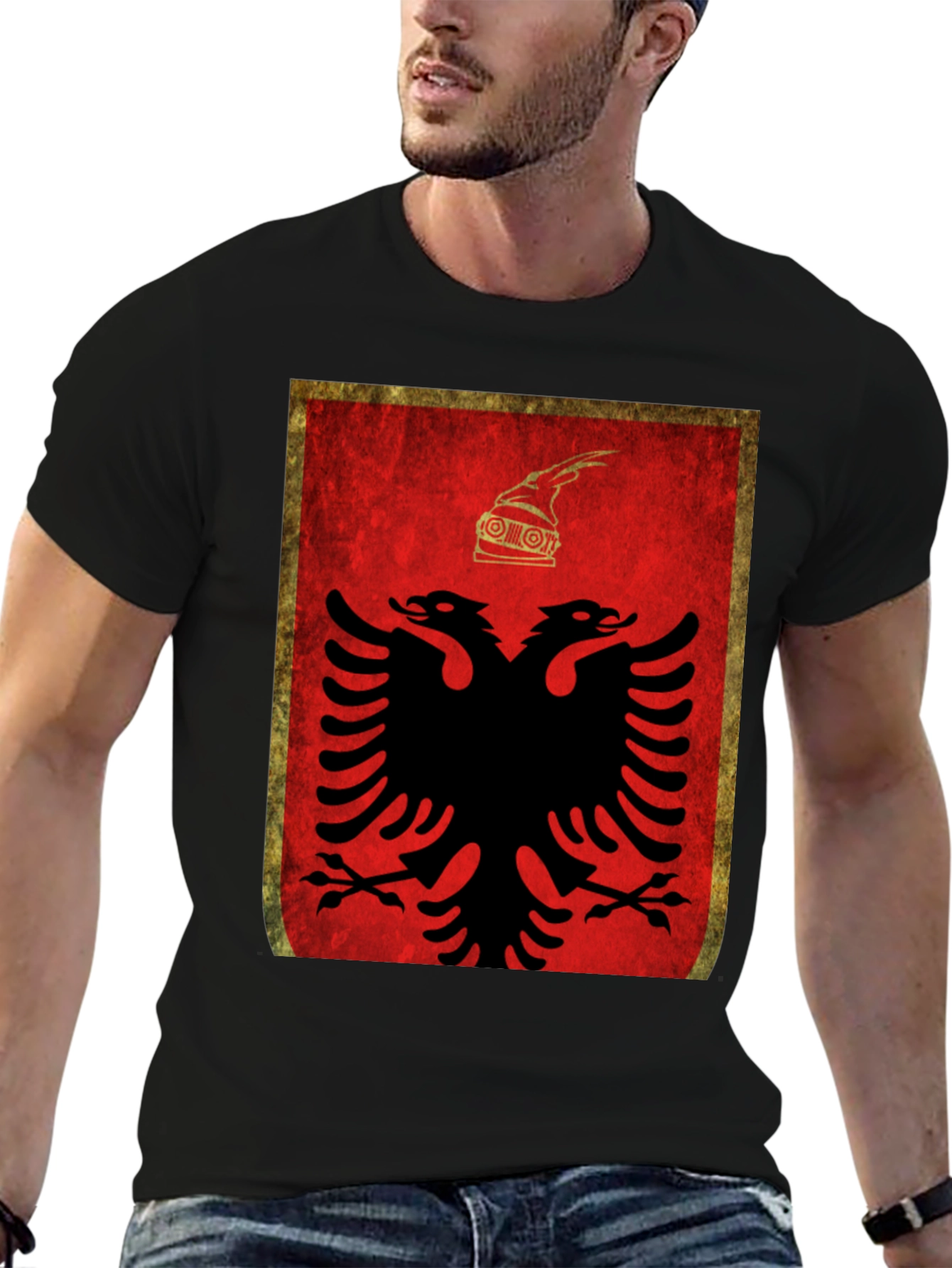 Albanian Flag Graphic Tee - Black