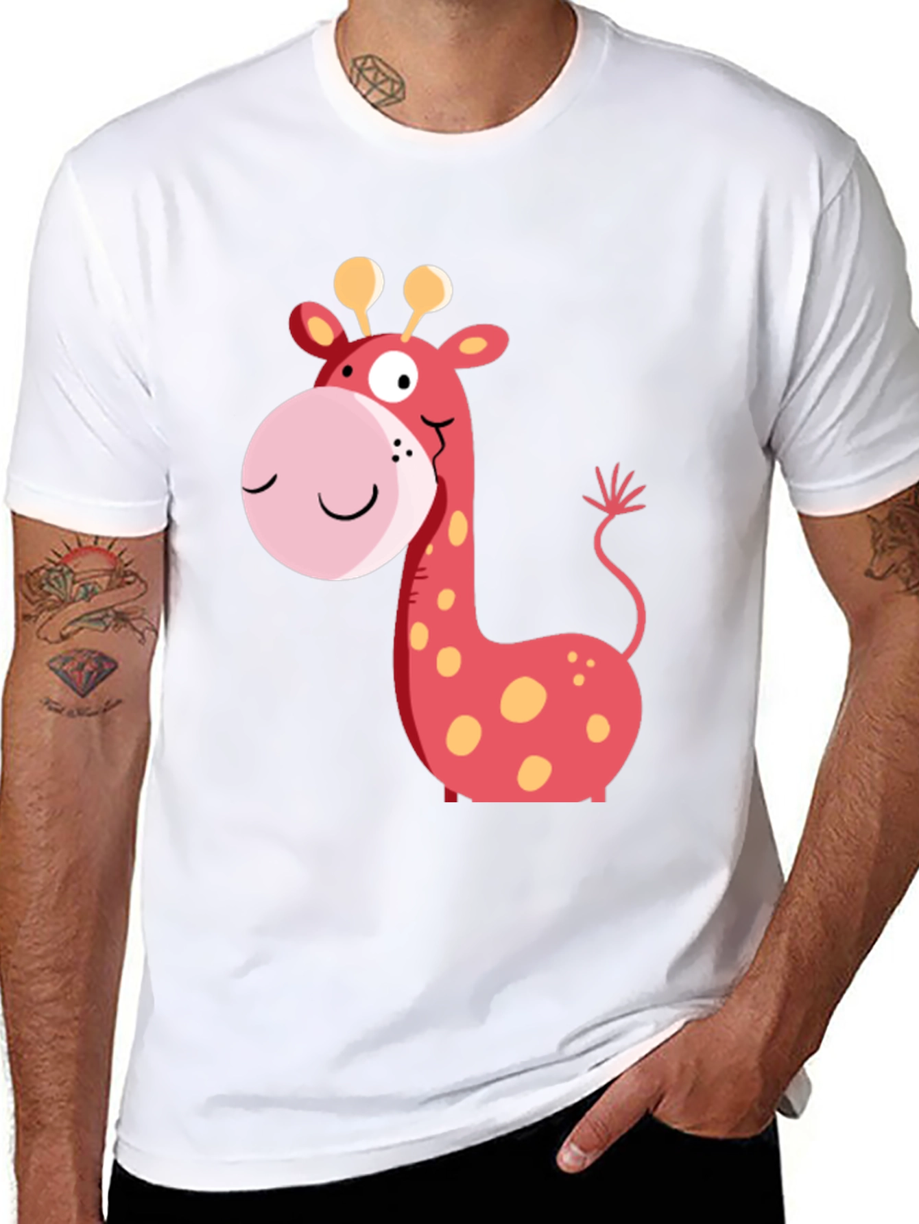 Giraffe Graphic Tee - Black Cotton Casual Wear