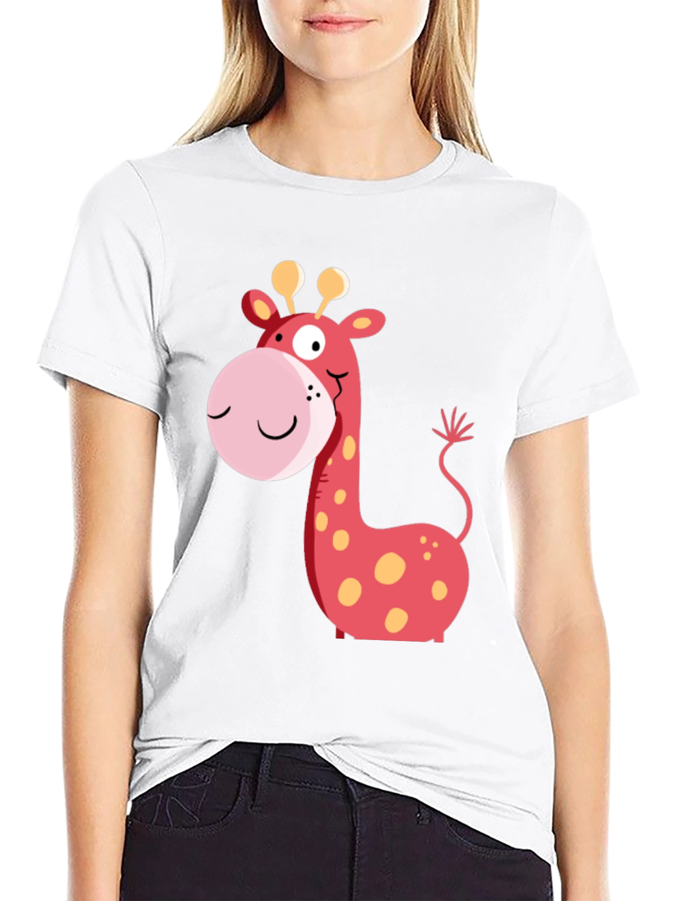 Giraffe Graphic Tee - Black Cotton Casual Wear