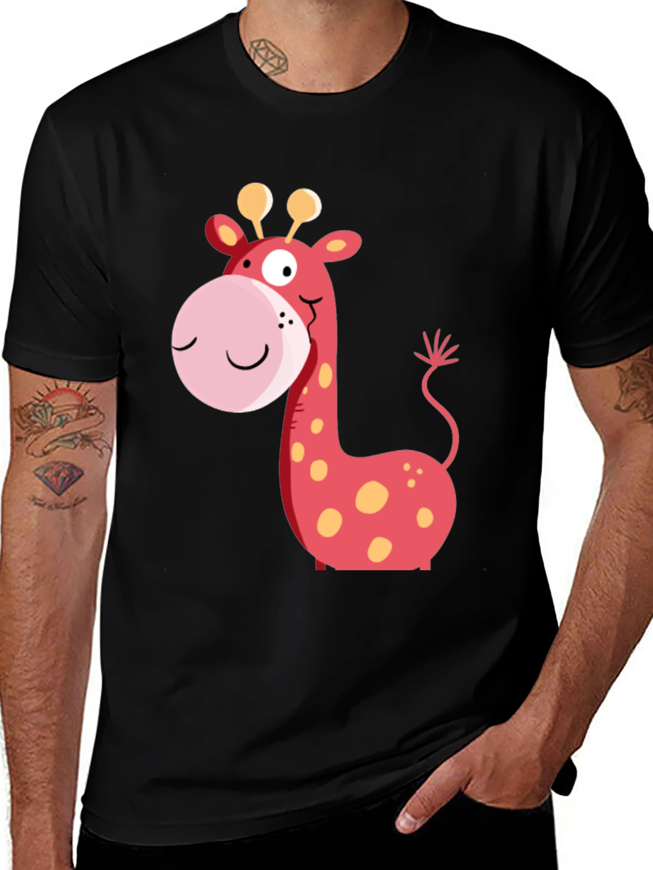 Giraffe Graphic Tee - Black Cotton Casual Wear