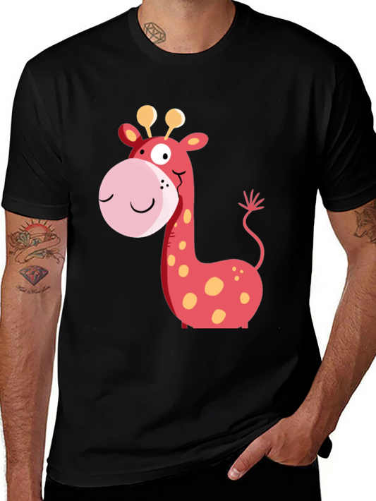 Giraffe Graphic Tee - Black Cotton Casual Wear