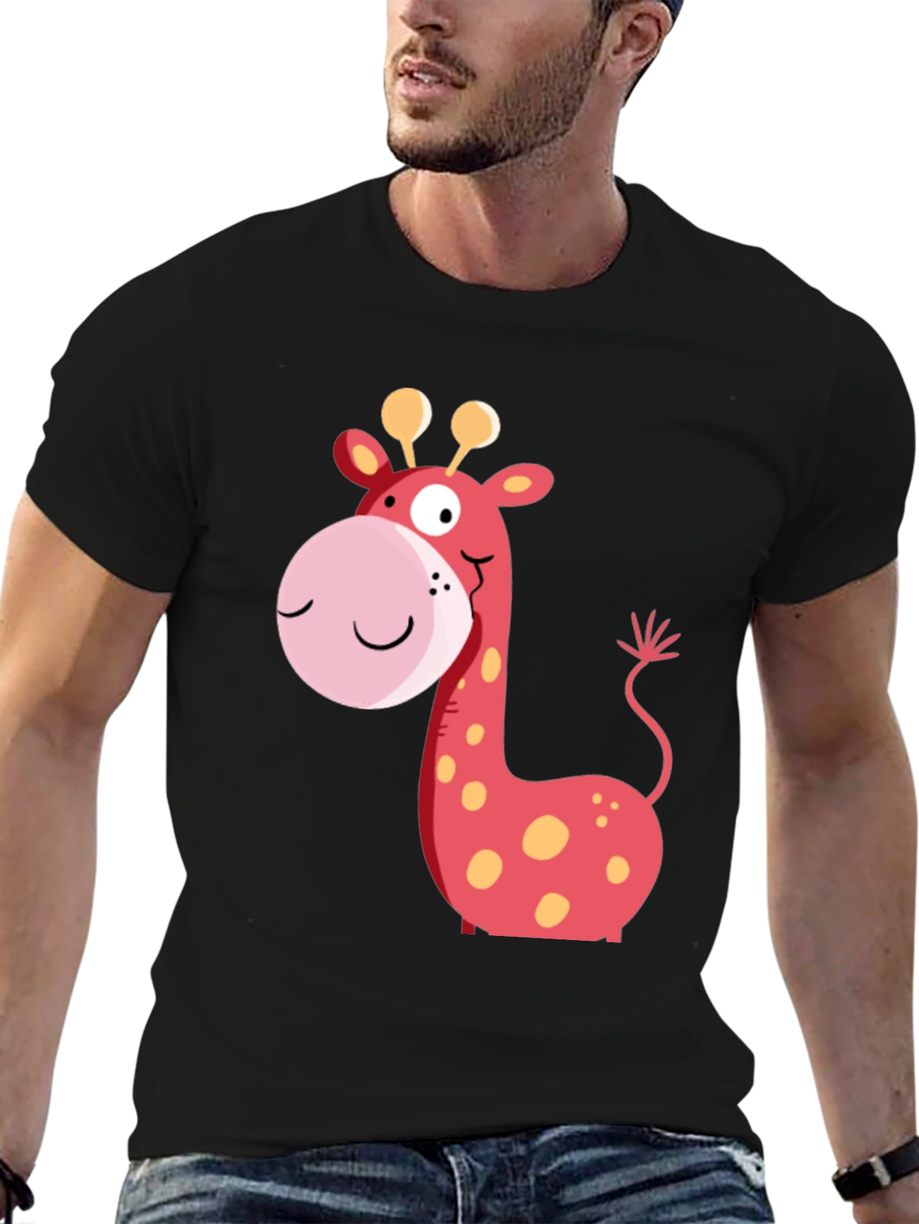 Giraffe Graphic Tee - Black Cotton Casual Wear