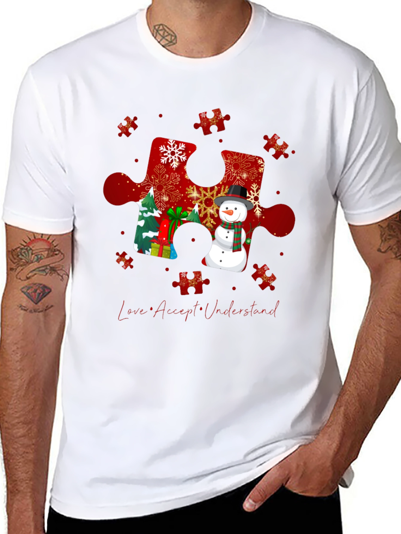 Autism Awareness Christmas Puzzle Piece T-Shirt
