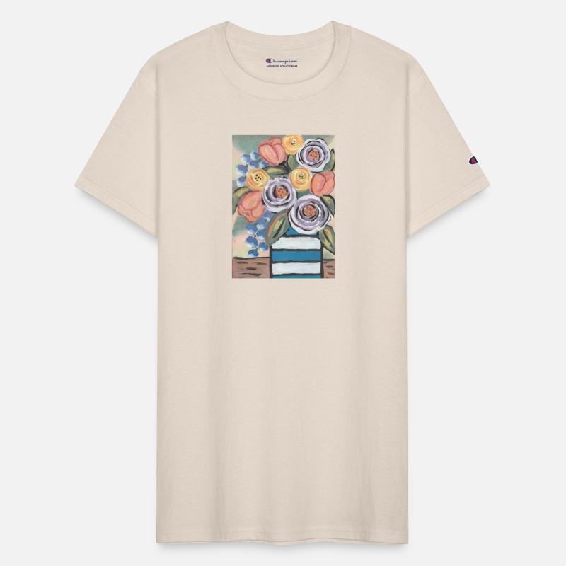 Vibrant Floral Bouquet in a Blue Striped Vase