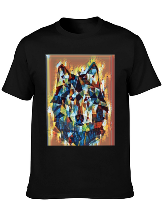 Geometric Wolf Graphic Black Tee